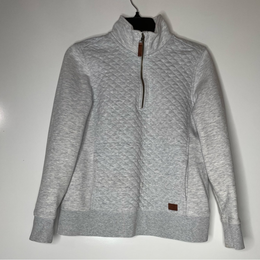 L.L. Bean Womens Quilted Quarter Zip Pullover Sweatshirt Long Sleeve Gray SZ S.
